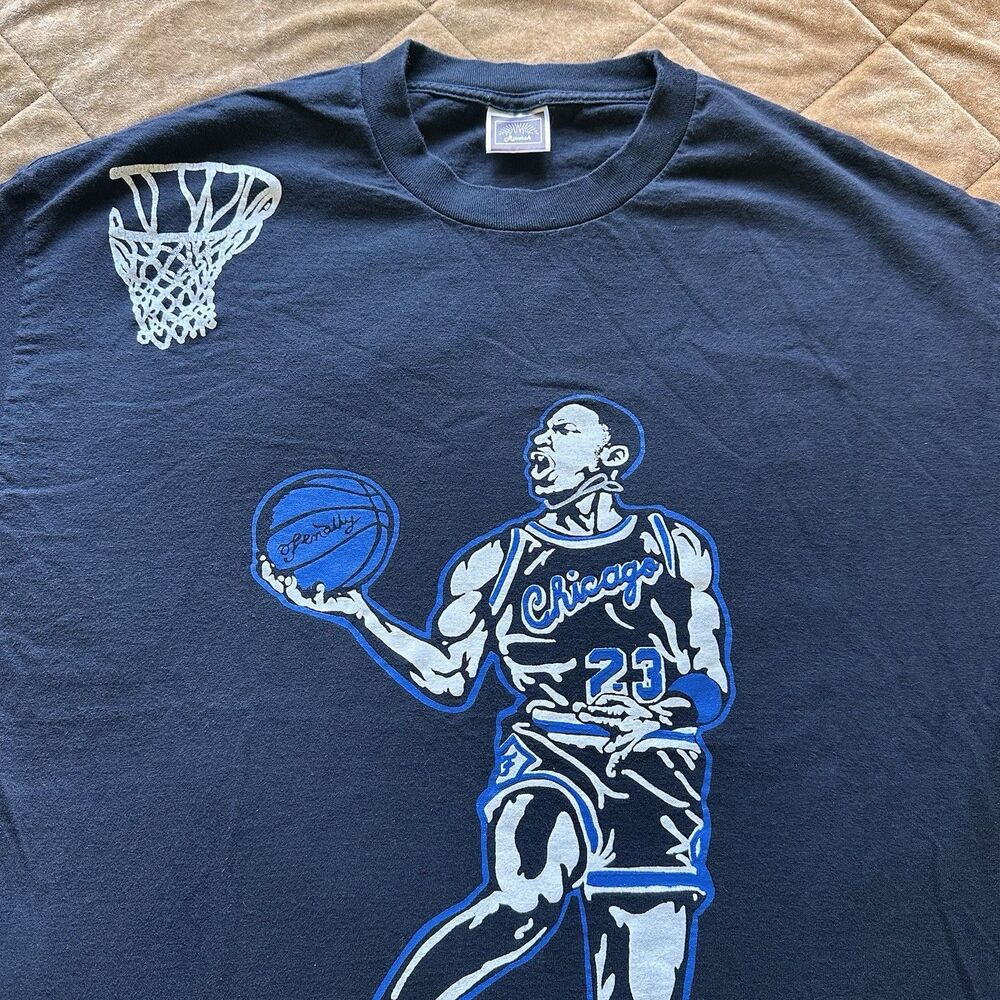 Michael Jordan T Shirt Black & Blue Risurch Tag Rap Tee Mens XL Y2K Vintage